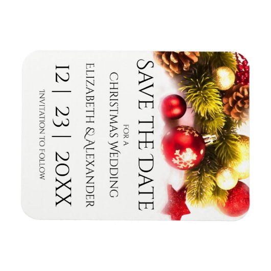 Feestive kerstbruiloft bespaart de datum Magnet Magneet (Horizontaal)