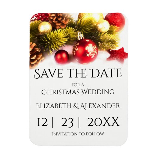 Feestive kerstbruiloft bespaart de datum Magnet Magneet (Verticaal)