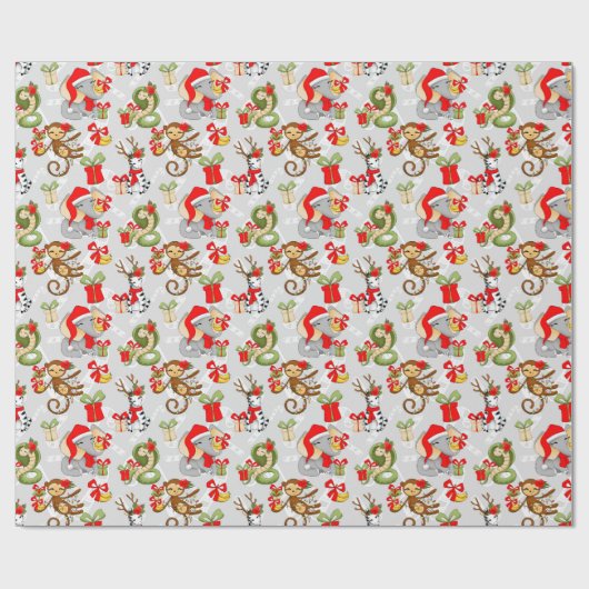 Feestive kerstfeest met Oerwoud Dieren Cadeaupapier (Vlak)