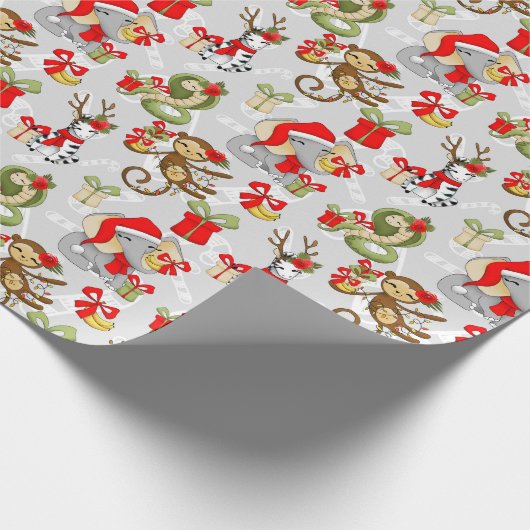 Feestive kerstfeest met Oerwoud Dieren Cadeaupapier (Hoek)