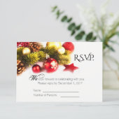 Feestive kerstfeestdag bruiloft RSVP Kaart (Staand voorkant)