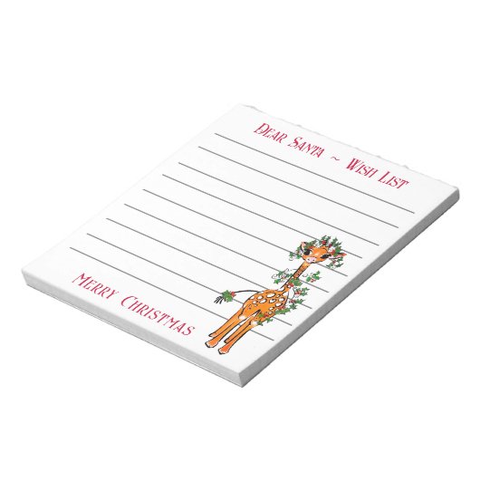 Feestive-kerstgiraf, wenslijstnotitie voor de kers notitieblok (Linkerzijde)