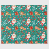 Feestive kerstkerstkerstman en rendier cadeaupapier (Vlak)