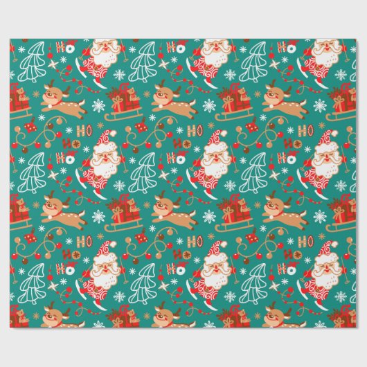 Feestive kerstkerstkerstman en rendier cadeaupapier (Vlak)