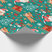 Feestive kerstkerstkerstman en rendier cadeaupapier (Hoek)