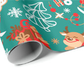 Feestive kerstkerstkerstman en rendier cadeaupapier (Rol Hoek)