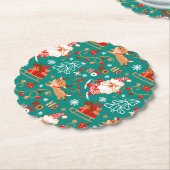 Feestive kerstkerstkerstman en rendier kartonnen onderzetters (Gekanteld)