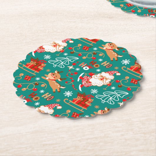 Feestive kerstkerstkerstman en rendier kartonnen onderzetters (Gekanteld)