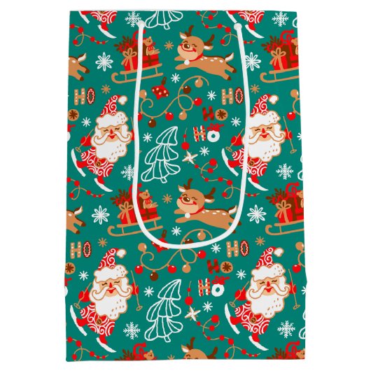 Feestive kerstkerstkerstman en rendier medium cadeauzakje (Achterkant)