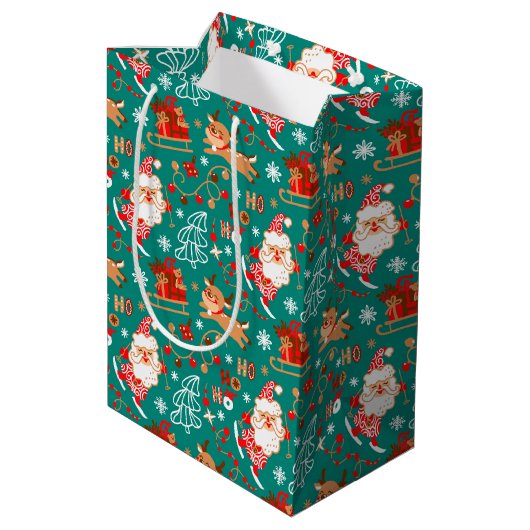 Feestive kerstkerstkerstman en rendier medium cadeauzakje (Achterkant Gekanteld)