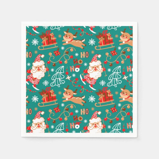 Feestive kerstkerstkerstman en rendier servet (Voorkant)