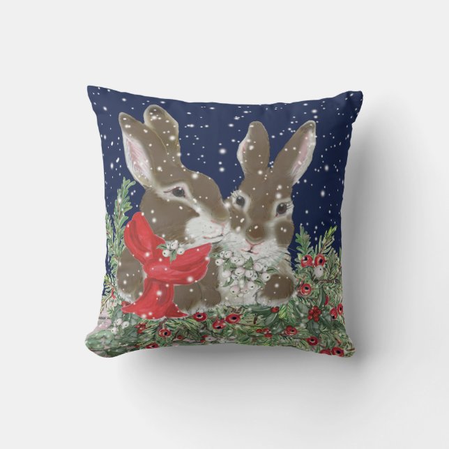 Feestive kerstkonijn Tan Bunny Winter Holiday Kussen (Voorkant)