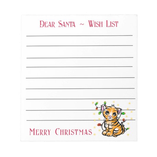Feestive kerstlion, wensenlijstnotitie voor de ker notitieblok (Voorkant)