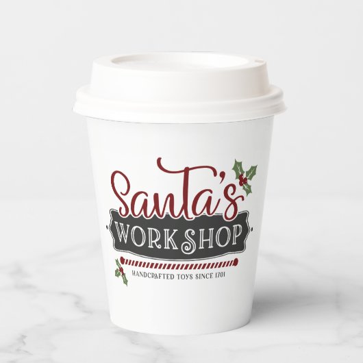 Feestive kerstman workshop party papieren bekers (Voorkant)