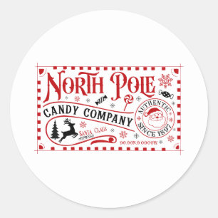 Feestive kerstmis North Pole Snoep Company Ronde Sticker