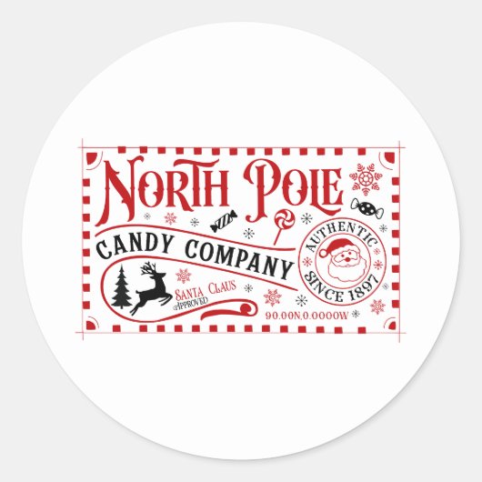 Feestive kerstmis North Pole Snoep Company Ronde Sticker (Voorkant)