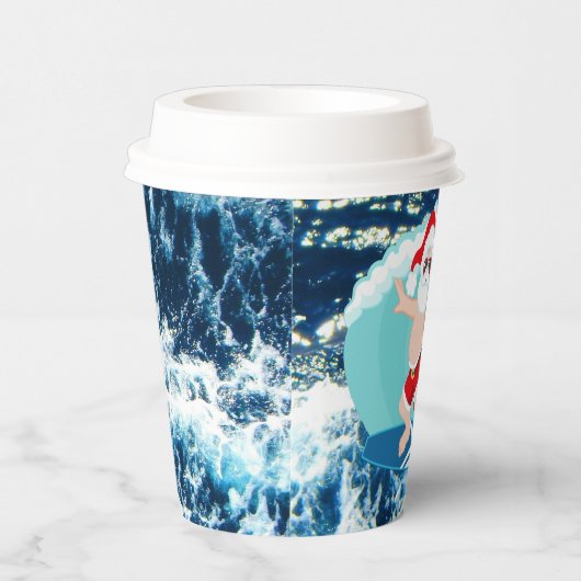 Feestive Kerstmis Surfing Santa Beach Papieren Bekers (Rechts)