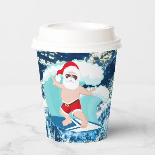 Feestive Kerstmis Surfing Santa Beach Papieren Bekers (Voorkant)