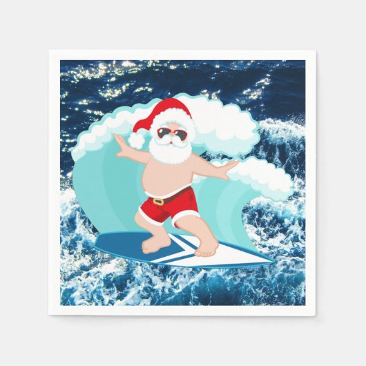 Feestive Kerstmis Surfing Santa Beach Servet (Voorkant)