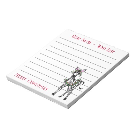 Feestive Kerstmis-zebra, wensenlijstnotitie voor d Notitieblok (Linkerzijde)