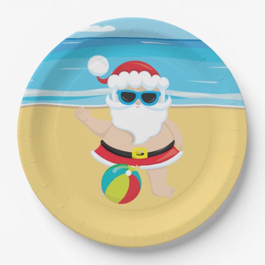 Feestive kerststrand Santa Holiday Papieren Bordje (Voorkant)