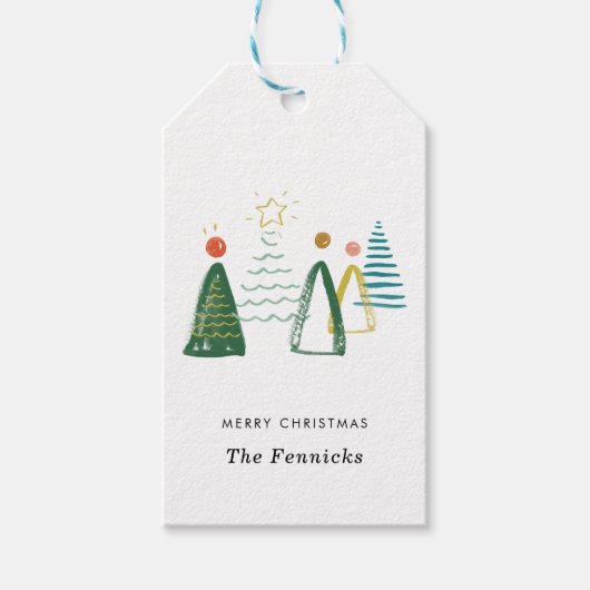 Feestive Moderne Waterverf kerstbomen Holiday Cadeaulabel (Voorkant)