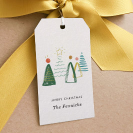 Feestive Moderne Waterverf kerstbomen Holiday Cadeaulabel