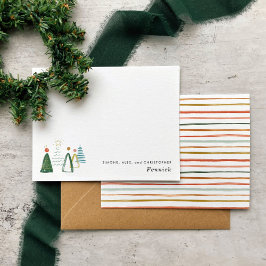 Feestive Moderne Waterverf kerstbomen Holiday Notitiekaartje