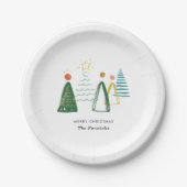 Feestive Moderne Waterverf kerstbomen Holiday Papieren Bordje (Voorkant)