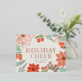 Feestive Poinsettia Berry Cream Folie Holiday Folie Feestdagen Briefkaart (Staand Voorkant)