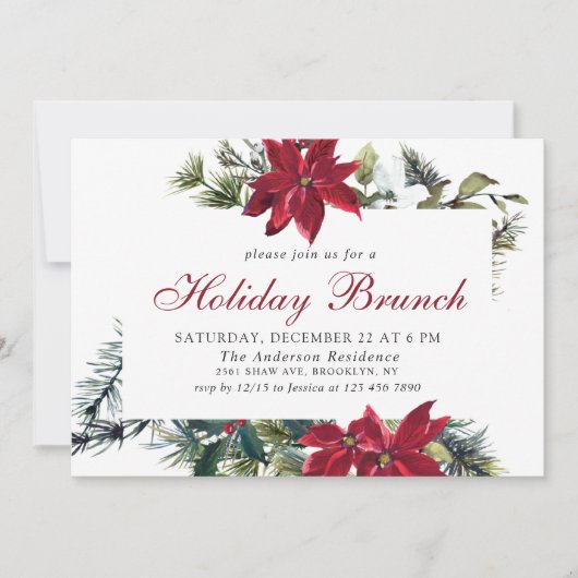 Feestive Poinsettia Holiday Brunch Kerstfeest Kaart (Voorkant)