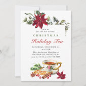 Feestive Poinsettia Kerstfeestdag Tea Party Inv Kaart (Voorkant)
