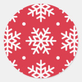 Feestive Red and White Snowflake Pattern Holiday Ronde Sticker (Voorkant)