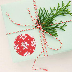 Feestive Red and White Snowflake Pattern Holiday Ronde Sticker
