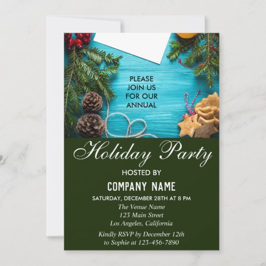 Feestive Red, Blue & Green Company Holiday Party Kaart (Voorkant)