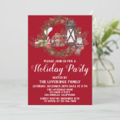 Feestive Red & Green kerstscene Holiday Party Kaart (Staand voorkant)