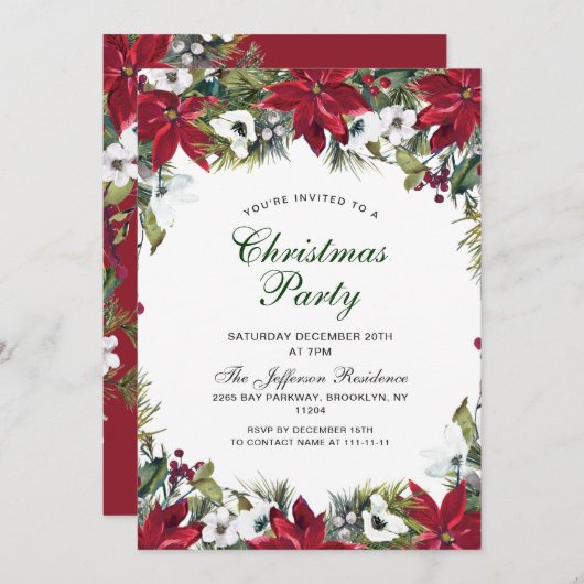 Feestive Red Poinsettia Holiday Kerstfeest Kaart (Voorkant / Achterkant)