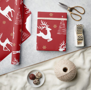 Feestive Red Rustic Reindeer kerstboomvakantie Cadeaupapier