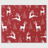 Feestive Red Rustic Reindeer kerstboomvakantie Cadeaupapier (Vlak)