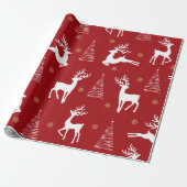 Feestive Red Rustic Reindeer kerstboomvakantie Cadeaupapier (Uitgerold)