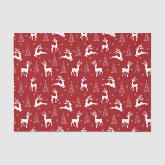Feestive Red White Reindeer Kerstmis Vakantie Tissuepapier (Voorkant)