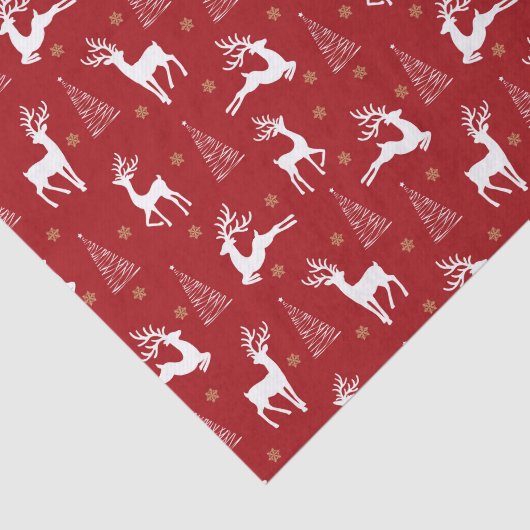 Feestive Red White Reindeer Kerstmis Vakantie Tissuepapier (Detail)