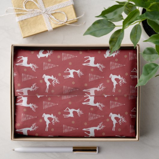 Feestive Red White Reindeer Kerstmis Vakantie Tissuepapier (Geschenk)