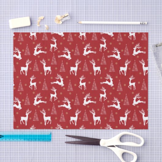 Feestive Red White Reindeer Kerstmis Vakantie Tissuepapier (Craft)