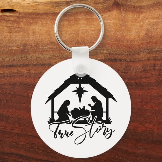 Feestive Religieuze Kerstmis Manger scene Sleutelhanger (Voorkant)