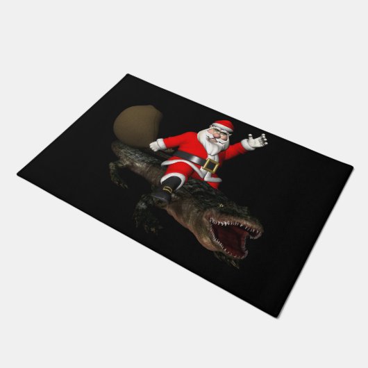 Feestive Santa Claus Riding an Alligator Deurmat (Schuin)