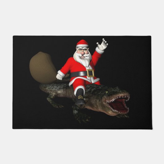 Feestive Santa Claus Riding an Alligator Deurmat (Voorkant)