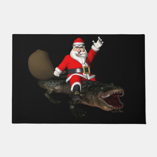 Feestive Santa Claus Riding an Alligator Deurmat (Voorkant)
