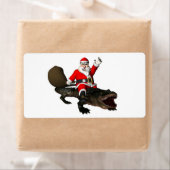 Feestive Santa Claus Riding an Alligator Etiket (Insitu)