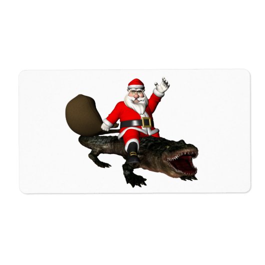 Feestive Santa Claus Riding an Alligator Etiket (Voorkant)